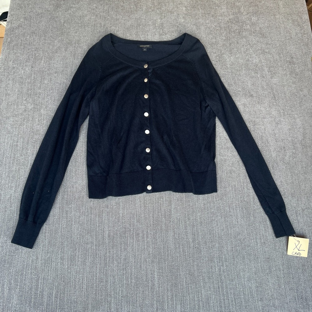Banana Republic Cardigan Sweater Womens XL Navy Angora Blend Knit Button Front